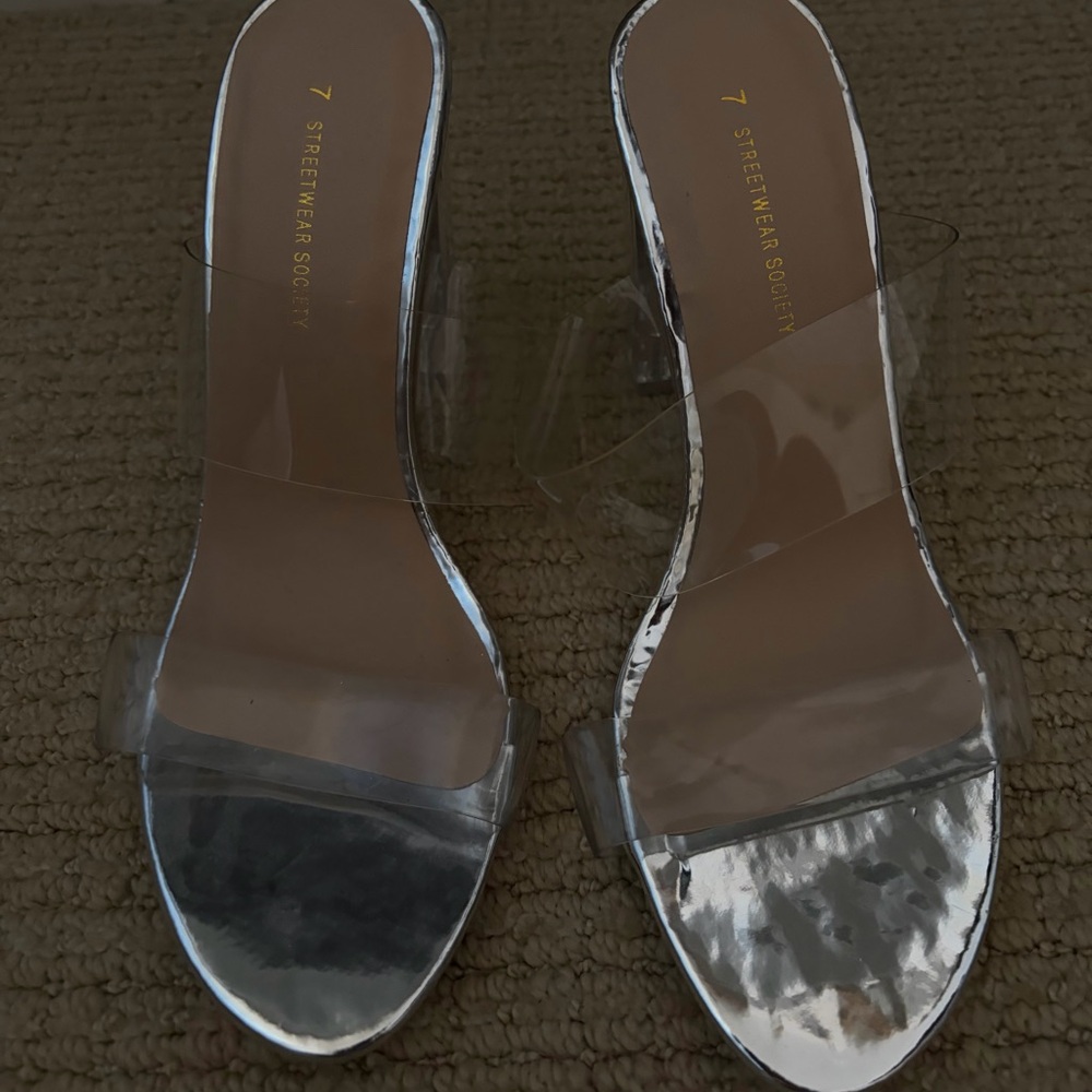 Silver Heels with Clear Straps